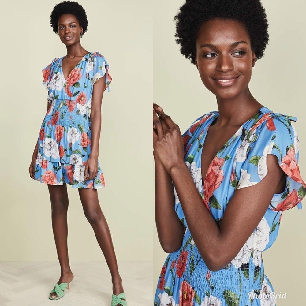 Revolve Parker Bondi Floral Flutter Sleeve Smocked Waist Dress